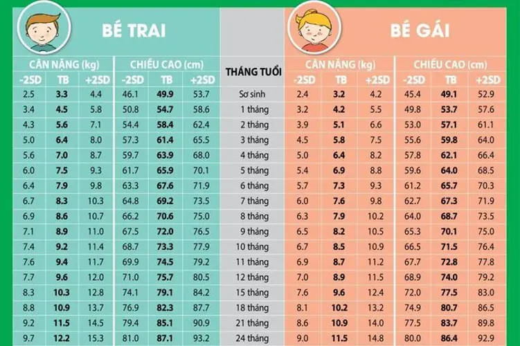 Bảng chiều cao và cân nặng chuẩn của trẻ em Việt Nam