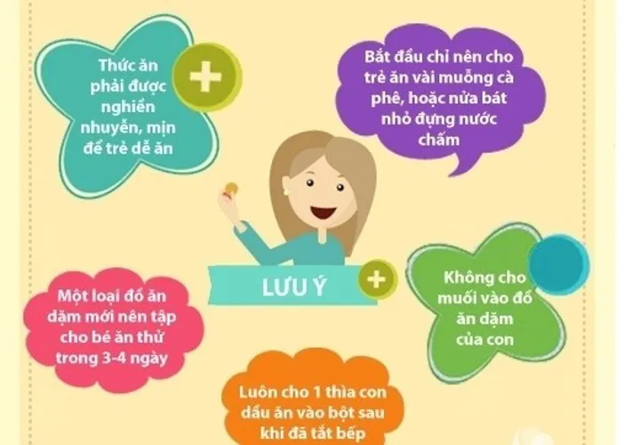 Các món ăn dặm cho bé 5 tháng và lưu ý liên quan mẹ nên tham khảo